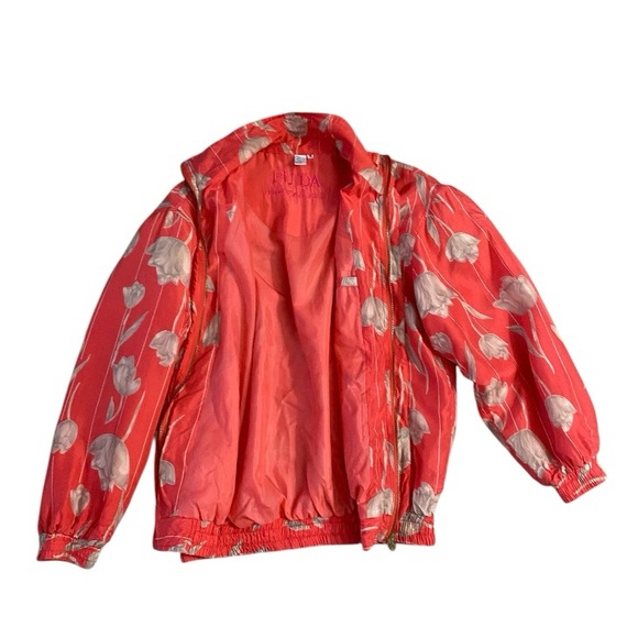 Vintage FUDA International 100% Silk Bomber Jacket Size Medium Tulip Floral - Picture 2 of 14